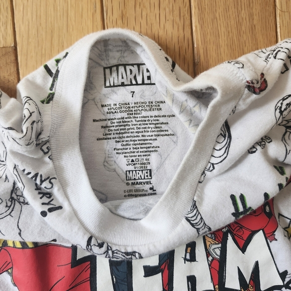 Marvel Avengers Kids White T-Shirt Size 7 Short Sleeve Graphic Tee Super Hero - Picture 6 of 6
